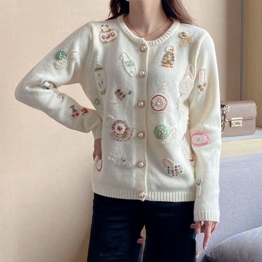 ビーズ 刺繍 デザイン ニット カーディガン ☆1055☆ | moo.