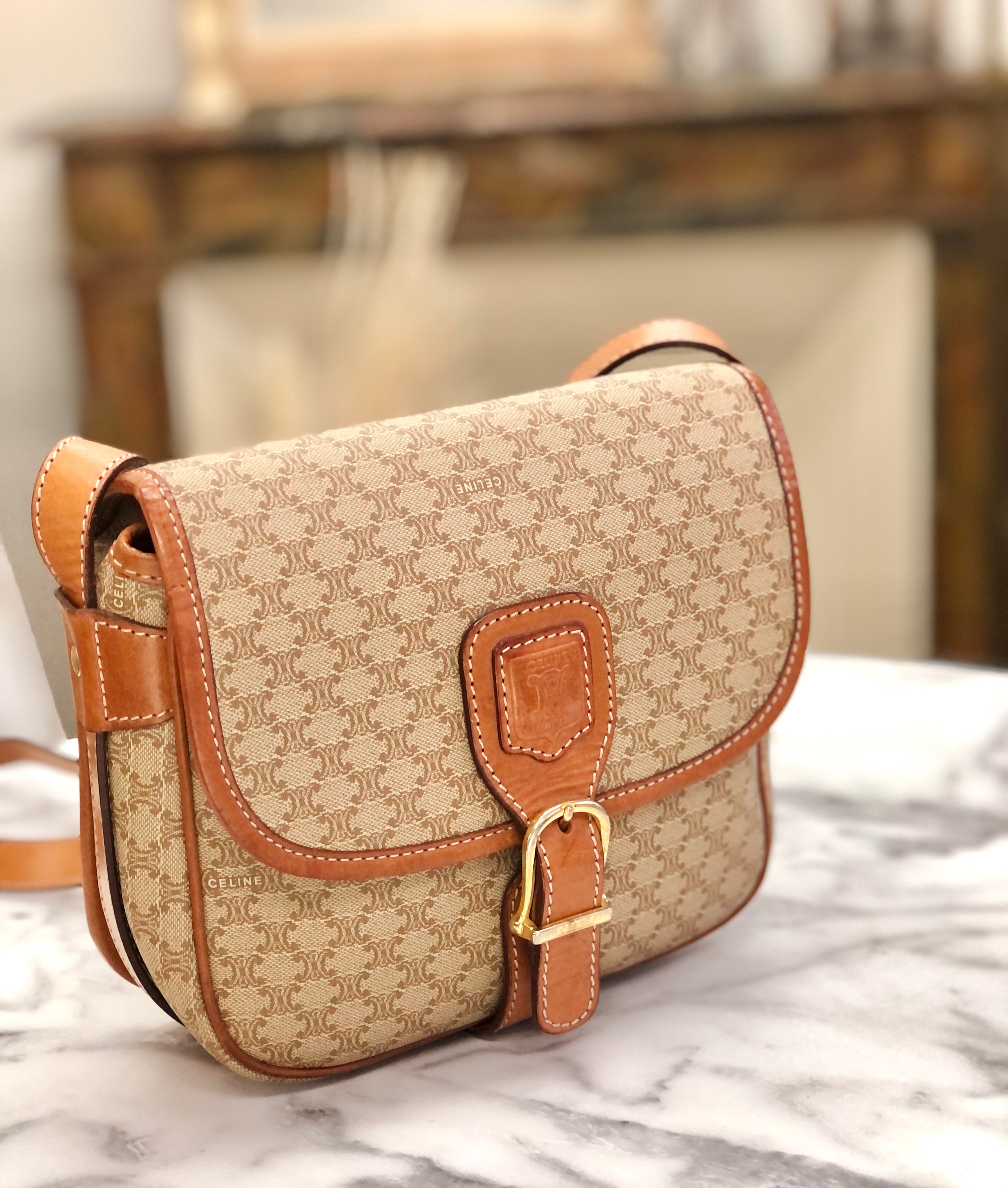 CELINE セリーヌ マカダム ブラゾン型押し フロントベルト PVC×レザー