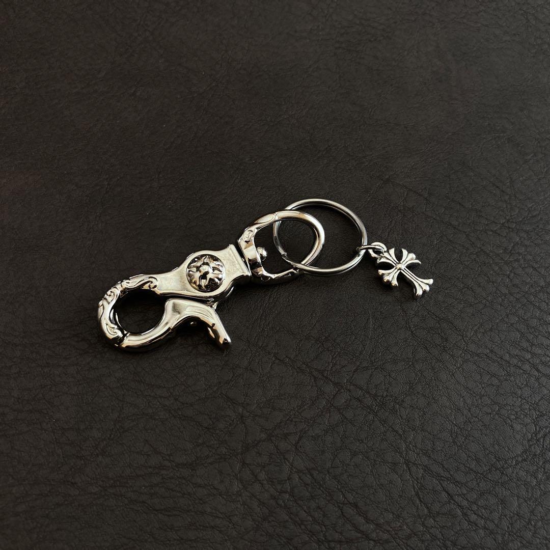 265 真鍮 シルバー キーホルダー キーリング 十字架 カラビナ フック