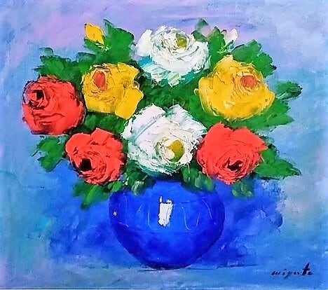 宮田将司「バラ」油彩画 額縁外寸68.5x61.0x5.0cm 内寸53.0x45