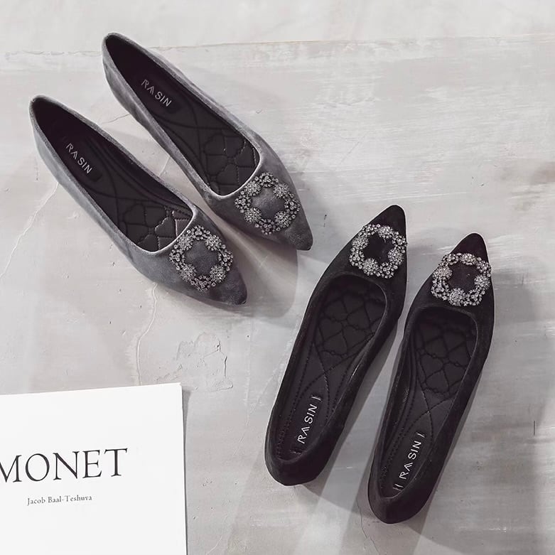 全2色ビジューベロアフラットシューズ【051228】 | ROSE AURA