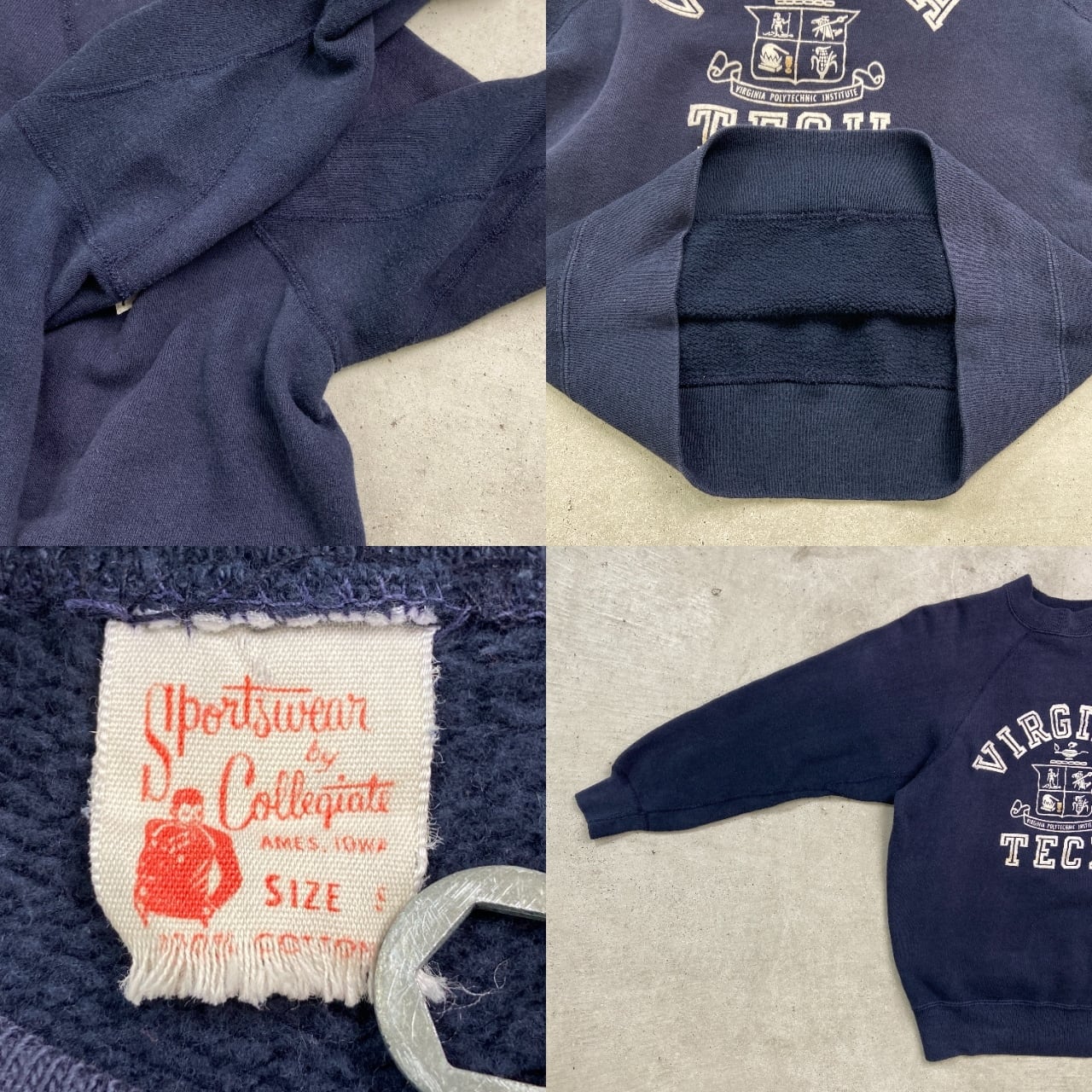 60年代 Sportswear VIRGINIA カレッジ フロッキープリント ラグラン