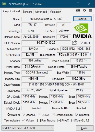 価格.com - 『GPU-Z』玄人志向 GF-GTX1650D6-E4GB/DF3 [PCIExp 4GB
