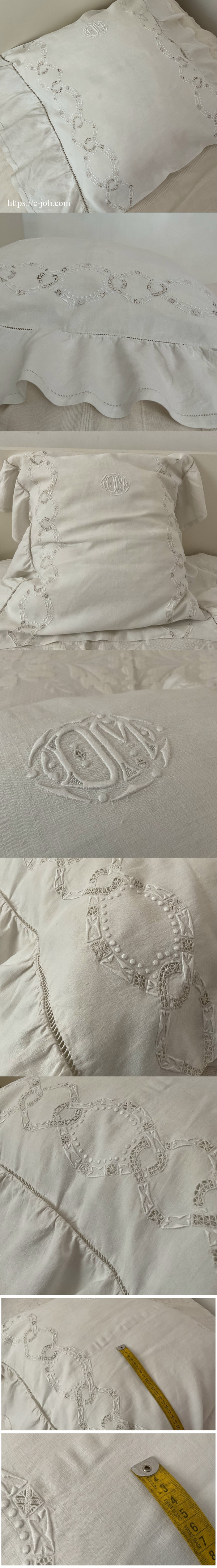 パリ発送】B1675 フランスアンティークリネンピローケース/クッション