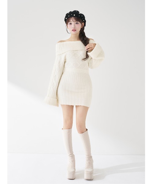 ヘアリーオフショルニットミニワンピース（ワンピース）｜Darich
