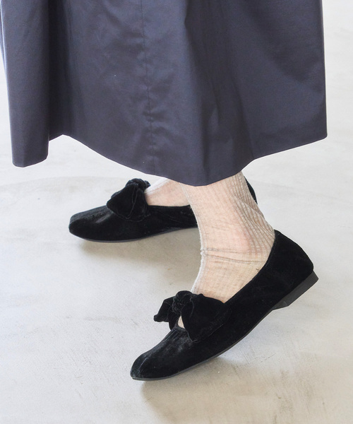 セール】《追加3》スクエアベルベットリボンフラット（その他シューズ