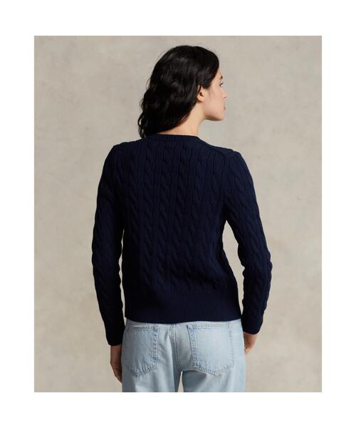 ケーブルニット コットン クルーネック カーディガン（カーディガン