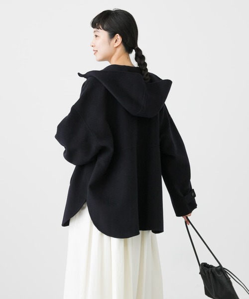 kagure (かぐれ) ブルゾン ウールフードショートコート ネイビー か