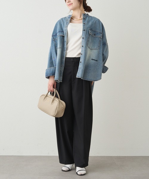 ヴィンテージライクデニムバンドカラーシャツ（シャツ/ブラウス