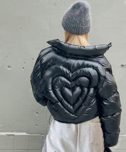 韓国ファッション 韓国ストリートY2Kハートデザインクロップド丈中綿