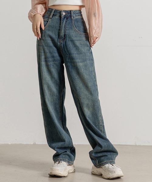 セール】レディース ルーズシルエットヴィンテージライク刺繍デニム