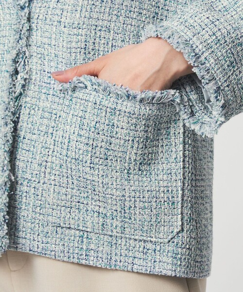 size SHORTあり］ミックス ツイードライク ポケット ノーカラー