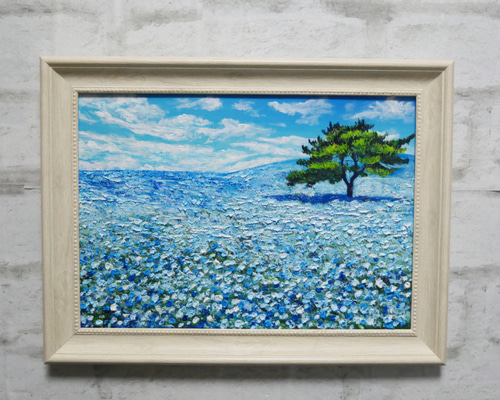 油絵 油彩 油彩画 絵画【ネモフィラの丘】 絵画 HR 通販 12885740