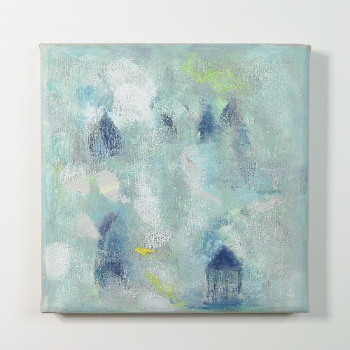 朝霧blue／アクリル画 キャンバス 原画 S0号 心象風景 青い絵 港町