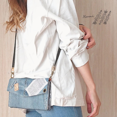 9) ウォレット ショルダー お財布ショルダー デニムリメイク スマホ