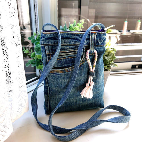 148☆デニムリメイク ショルダーバック ジーパン ジーンズ 古着 送料