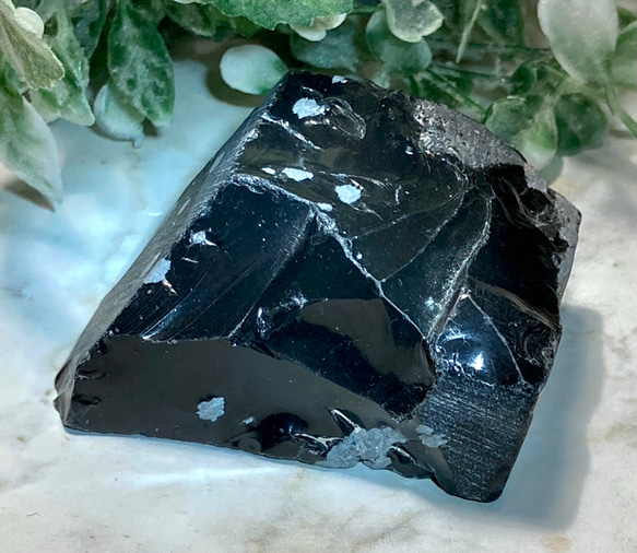 雪花石 ✿*:・スノーフレーク オブシディアン 黒曜石 原石 ラフ