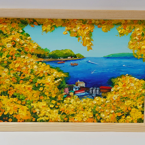 油絵 ミニ絵画 【ミモザの港】 絵画 HR 通販 14065003｜Creema