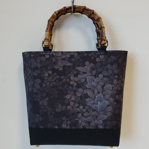 着物リメイク】大島紬 9マルキ お出掛けバック バンブー持ち手 和装