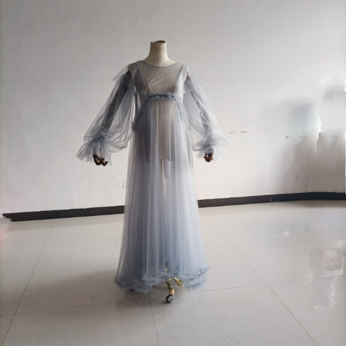 高品質！ 妊婦ドレス マタニティ 写真撮影グレー シースルー