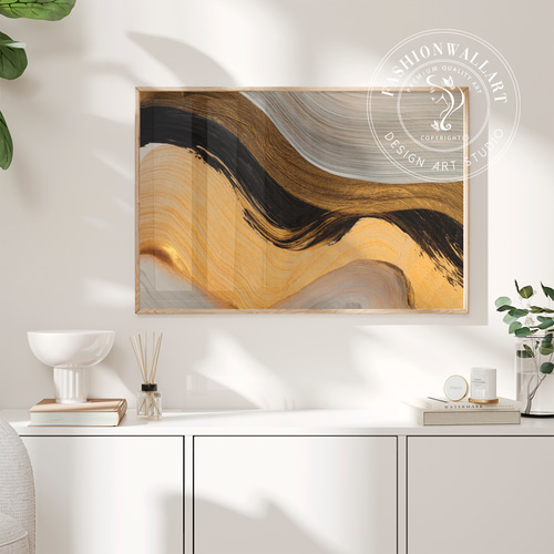 アートポスター 抽象画 金箔風 曲線 ブラックグレー 上品 エレガント