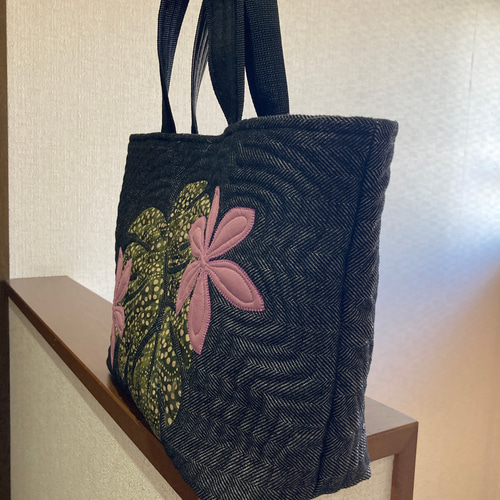 ハワイアンキルトバッグ 冬用バッグ モンステラ トートバッグ パッチ