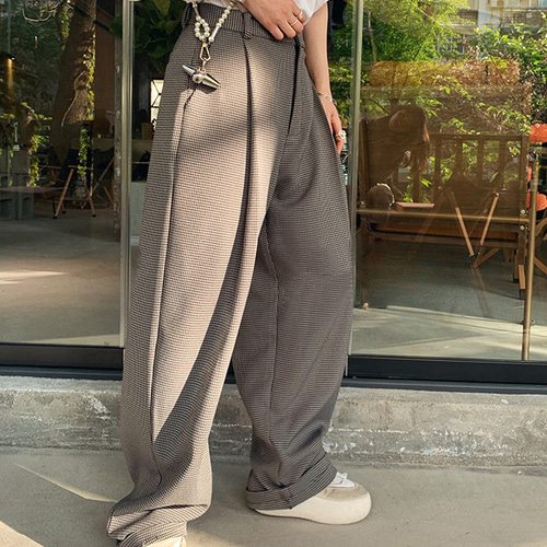 新作再販】千鳥格子のタックワイドパンツチェック柄23005BR ロング