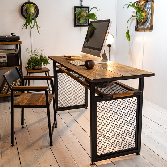 Old oak & Iron work desk Expand legs アイアン家具 PCデスク 机 机