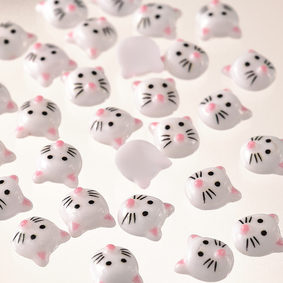 デコパーツ 猫 動物 顔 9mm 白 200個 3D アニマル ネイルパーツ ミニ