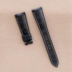 高級革 腕時計ベルト革 おすすめ クロコ竹腑柄 ブラック クロコダイル