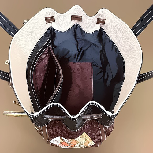 30サイズ#73◇着物帯と本革のリメイクバッグ◇remake.829 日本職