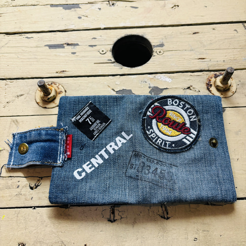 デニム2つ折り財布 デニムリメイク ハンドメイド 二つ折り財布 M.MARI
