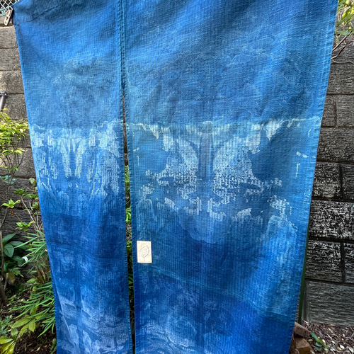 暖簾 藍染め オリジナル 絞り 手染め カジュアル プレゼント 藍色 父の