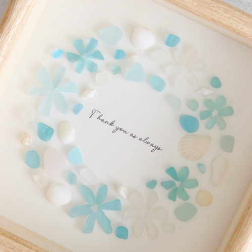 シーグラスアート『雪の結晶リース』/冬/クリスマス/フレームアート