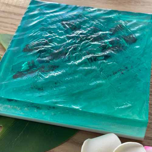 レジン 海アート さざなみ 波紋 砂紋 10×10cm ライト付 オーシャン
