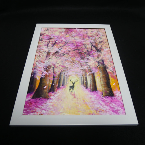 油絵 油彩 油彩画 絵 絵画【春景色の中で桜に立つ鹿】 絵画 HR 通販