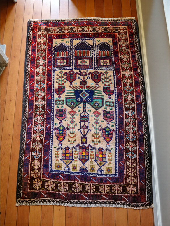 トライバルラグ手織り絨毯ヴィンテージ ラグ 約158cm x 85cm