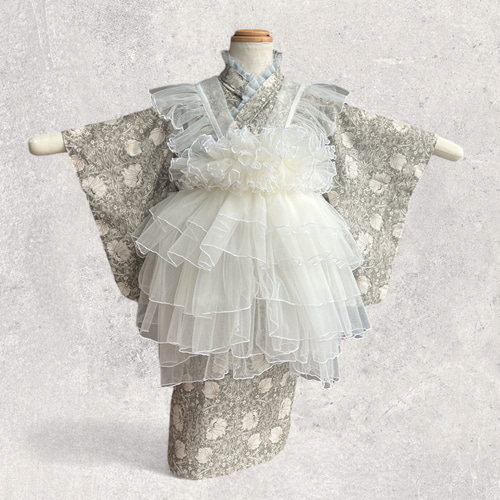 七五三♡3歳着物/被布レースエプロン 【A-003】 ウィリアムモリス 子供