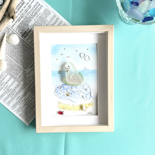 シーグラスアート no.70 『夏だ！海だ！サーフィンだ！あざらしさん編