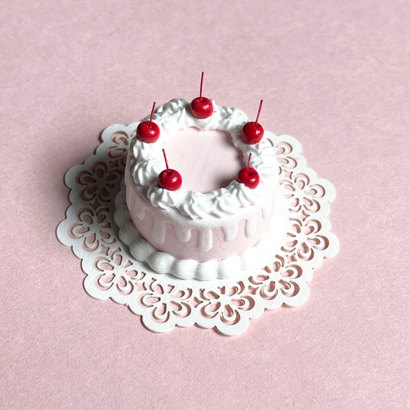 さくらんぼのドリップケーキ ピンク ミニチュア フェイクケーキ 推し