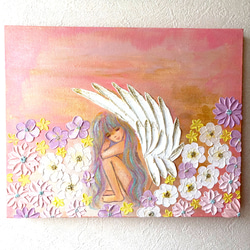 テクスチャーアート 眠る天使の絵 F3サイズ アクリル画 原画 癒しの