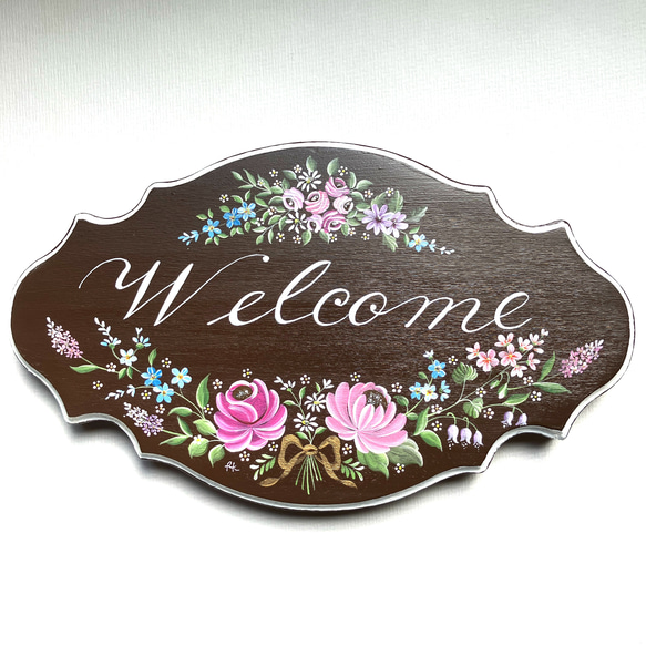 手描き ウェルカムボード ドアプレート 可憐なお花 トールペイント