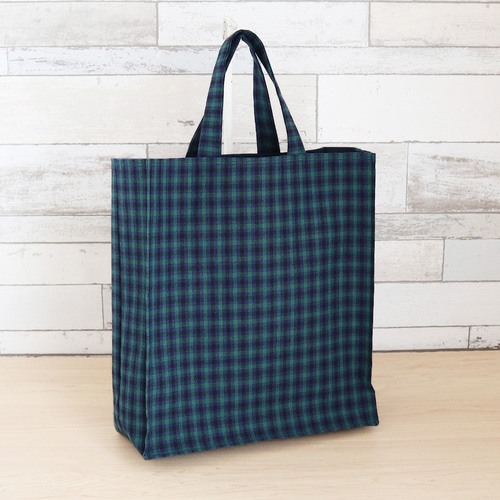ファミリア風 緑チェック ネイビー タータンチェック 紙袋型トート