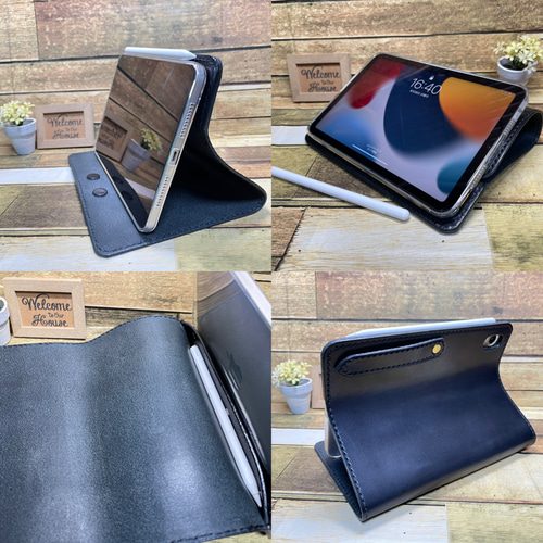 iPad mini A17/7/6用 栃木レザー ブラックサドル 本革ケース ヌメ革
