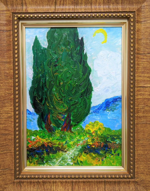 油絵 菅家令子 絵 絵画インテリア額付(青緑＋金色の枠)F4-080614 女性