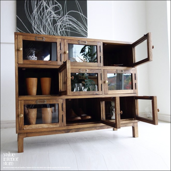 チーク総無垢 キャビネットmed ロッカー 食器棚 下駄箱 シューズ