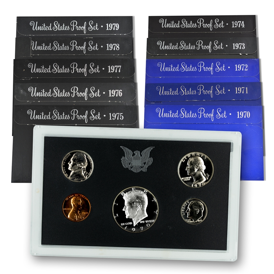 1970s US Proof Sets-10 Sets-1970 to 1979