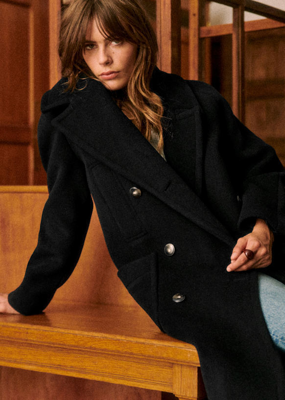 セザンヌ ウール混紡 クラシック襟 ピーコート風 ロングコート (SEZANE