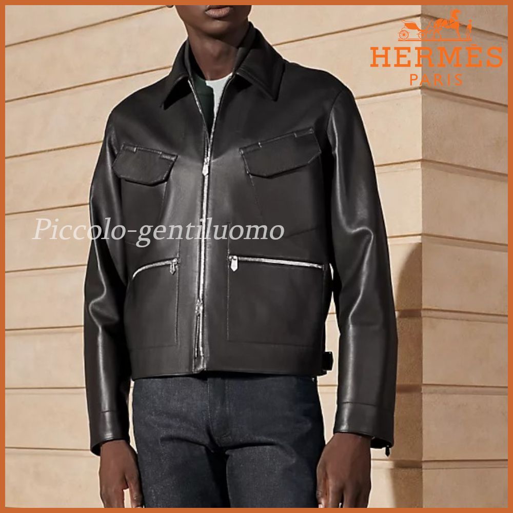 高級感あふれる】エルメス HERMES レザー ジップジャケット (HERMES