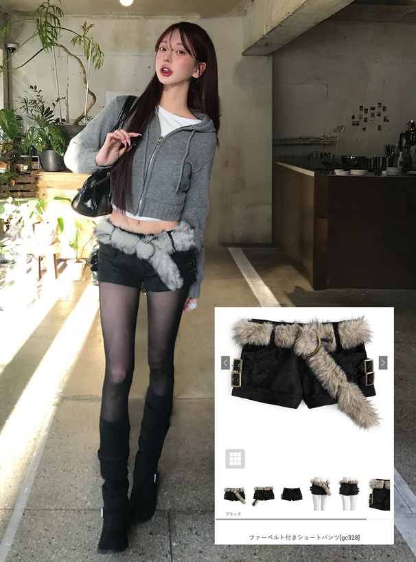 ファーベルト付きショートパンツ[gc328] | レディースファッション通販